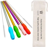 Stainless Steel Drinking Straws with Free Cleaning Brushes,NEBYWOLD Senior Reusable Drinking Food Grade Stainless Steel Straws(4 colors) with 2 Cleaning Brush