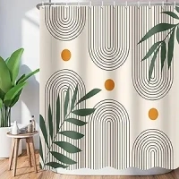 Mid Century Boho Shower Curtain for Bathroom 72 x 72 Inch Abstract Mondern Sun Green Aesthetic Leaves Geometric Bathroom Curtain Waterproof Fabric with 12 Hooks