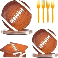 120 Pcs Football Party Supplies Bundle Paper Plates Napkins Forks Football Party Birthday Decorations For Kids Serves 30