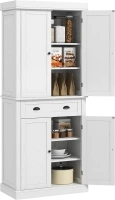 HOMCOM 72.5" Kitchen Pantry Cabinet, Traditional Freestanding Storage Cabinet with 4 Doors, Drawer and 3 Adjustable Shelves for Dining Room, White Wood Grain