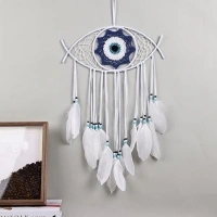 Feather Evil Eye Dream Catcher Natural Handmade Materials Moderate Size, Suitable for Indoor and Outdoor Home Decoration, Feather Dream Catcher Wall Decor（White）