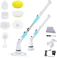 Electric Spin Scrubber for Bathroom Cleaning, Cordless Shower Cleaner for Tub Floor, Cleaning Brush with 7 Replaceable Brush Heads, 3 Adjustable & Detachable Long Handle