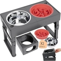 AVERYDAY Folding Elevated Dog Bowls for Large Dogs, 4 Heights Adjustable Collapsible Dog Food Bowl Stand with Stainless Steel & Slow Feeder Dog Bowl, Foldable Raised Dog Feeding Station for Camping