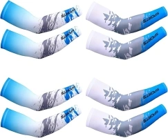 Newcotte 4 Pairs UV Sun Protection Arm Sleeves Cooling Sports Sleeve Anti Slip Ice Silk Arm Warmers Arm Covers for Men Women