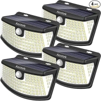 Aootek New Solar Motion Sensor Lights 120 LEDs with Lights Reflector,270° Wide Angle, IP65 Waterproof, Step Lights for Front Door, Yard, Garage, Deck (4 Pack)