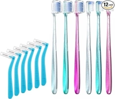 Fregum V+A Shaped Orthodontic Toothbrush for Braces, with 6 Interdental Brushes, Soft Bristles, 6 Count