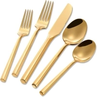 Silverware Set Gold Brass Heavy Vintage Flatware 20 Pieces Hexagon Handle Stainless Steel Cutlery Set Spoons Forks and Knives Service for 4