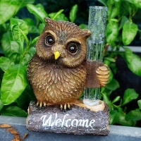 FORUP Resin Owl Rain Gauges, Resin Owl Garden Statue with a Plastic Rain Gauge, Hand Painted Owl Sculpture Water Gauge for Rain