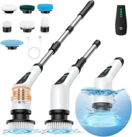 Electric Spin Scrubber, Cordless Shower Scrubber For Bathroom With 54" Adjustable Long Handle, Shower Cleaning Brush With 7 Brush Head & Dual Speed, Power Shower Cleaner Brush For Tub,Tile, Floor, Car