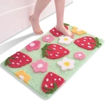 Green Bathroom Rugs Cute Strawberry Bath Mat Coloful Bathroom Accessories, Funny Flower Rug Non Slip Floor Mat, Machine Washable Bath Rug Soft Microfiber Carpet for Shower, Tub (18x25 inch)