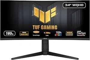 ASUS TUF Gaming 34” 1440P 1500R Curved Monitor (VG34VQL3A) - QHD (3440 x 1440), 180Hz, 1ms, Extreme Low Motion Blur, Freesync Premium Pro, 125% sRGB, DisplayHDR 400, Height Adjustable, 3 year warranty