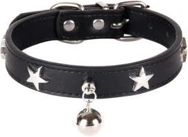 Dog Collar with Star Studs and Bell, Dog Necklace for Puppy Small Medium Large Dog Cat Collar Pet Collar Boy Girls Dog (L: 14-18 in, Black)