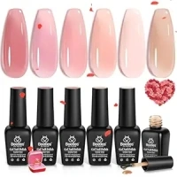 Beetles Gel Nail Polish Set, 6 Colors Jelly Gel Polish Nude Pink Gel Neutral Nail Art Design Translucent Gel Nail Kits Soak Off Uv Nail Lamp Cured Nail Manicure DIY Home for Women