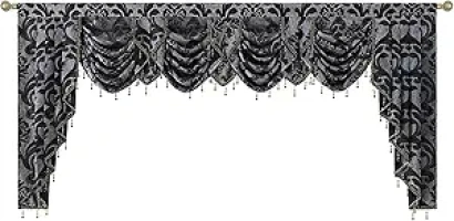 NAPEARL Black Valance for Living Room, Damask Waterfall Valance for Windows with Beads, Wide Swag Valance for Windows, 101-Inch Wide