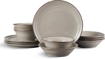 Pfaltzgraff Easton 12 Piece Dinnerware Set, Service For 4, Taupe