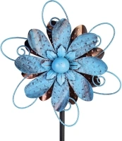 Wind Spinners Outdoor, Metal Flower Garden Pinwheels, Garden Wind Sculptures & Spinners for Yard Lawn Patio Decor - Blue