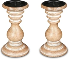 White Wooden Candle Holder,Candle Holder,Wood Candle Holder,Candle Holders,Farmhouse Candle Holder,Candle Holder Set of 2,Wood Pillar Candle Holder,Height 8 inch Set of 2, White Wash