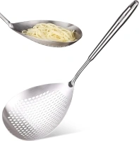 Skimmer Slotted Spoon -16in 304 Stainless Steel Pasta Spider Strainer Skimmer Ladle Spoon for Cooking and Frying - Kitchen Large Metal Scoop Colander Strainer Spoon with Heat Resistant Handle