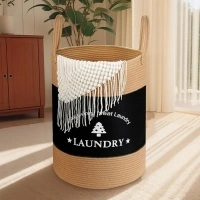 58L Laundry Basket, Woven Rope Laundry Hamper with Handles, Large Storage Basket for Toys, Clothes, Pillows, Decorative Blanket Basket for Living Room, 20 x 15 inches