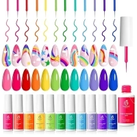 Beetles Gel Polish Rainbow Nail Art Gel Liner Gel Nail Polish Set, 12 Colors Rainbow Neon Summer Gel Polish Set Swirl Nails Built Thin Nail Art Brush in Bottle Soak Off Uv Nail Gel Kit Paint Gel Art