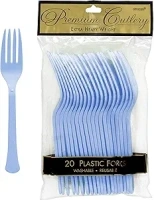 Pastel Blue Plastic Heavy Weight Forks (20 Count) - Premium Disposable Plastic Cutlery, Perfect for Home Use and All Kinds of Occasions