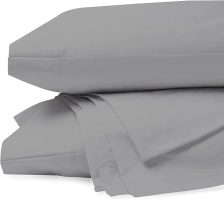 Purity Home Organic 100% Cotton Soft Silver Full Size Bed Sheets, Percale Weave Cotton Sheet Set for Full Size Bed, Crisp, Cooling & Breathable Bed Sheets, Fits Mattress Upto 16" Deep Pocket