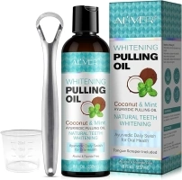 Coconut Oil Pulling with Peppermint Oil-Mouthwash for Oral Care-Helps with Fresh Breath, Organic Essential Oils Mouthwash with Tongue Scraper,Treatment for Gums-237ML