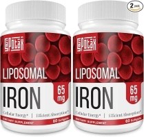 Liposomal Fe Iron Supplement for Women,65 mg Iron Supplements with Folic Acid & Vitamin B12 for Men,Red Blood Cell Production,Energy Support for Adults Iron Deficiency 60 Softgels(2 Bottle)