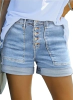 Sidefeel Womens Jean Shorts High Waisted Stretchy Buttoned Folded Hem Denim Shorts