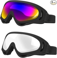 Ski Goggles Pack of 2 - Snowboard Motorcycle Goggles Glasses for Boys Girls Youth Men Women