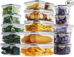 HOMBERKING 32 Pieces Food Storage Containers Set with Snap Lids (16 Lids + 16 Containers), Plastic Containers, BPA-Free Lunch Container Bento Box for Home, Black