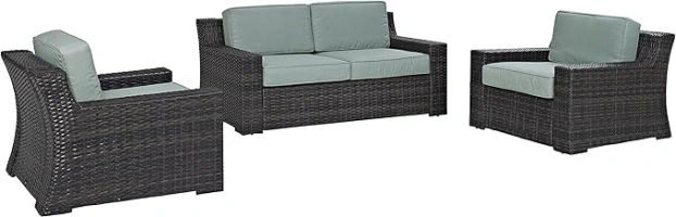 Crosley Furniture KO70098BR Beaufort 3-Piece Outdoor Wicker Seating Set, Brown with Mist Cushions