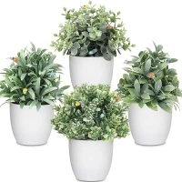 LELEE Artificial Potted Plants Mini Fake Plants in Pots, Medium Eucalyptus Potted Faux Decorative Grass Plant with White Plastic Pot for Home Decor, Indoor, Office, Desk, Table Decoration