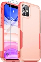 SUPFINE for iPhone 11 Case, [10 FT Military Dropproof] [2+ 9H Tempered Glass Screen Protector] Non-Slip Heavy Duty Shockproof Phone Case,Pale Pink