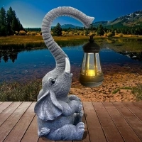 10.6 Inch Statue Elephant with Solar Outdoor Lights for Garden Decor，Lucky Present with Appeal For Birthdays(Man and Women and family)， Unique Housewarming Presents and Yard Decoration. (grey)