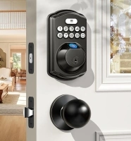 Veise Fingerprint Door Lock with 2 Door Knobs - Keyless Entry Door Lock with Handle, Electronic Keypad Deadbolt, Smart Front Door Lock Set, Auto Lock, Waterproof, Easy Installation, Matte Black