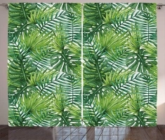 Ambesonne Leaf Curtains, Tropical Exotic Banana Forest Palm Tree Leaves Watercolor Design Image, Living Room Bedroom Window Drapes 2 Panel Set, 108" X 96", Green