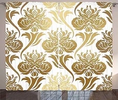 Ambesonne Damask Curtains, Ombre Abstract Image Floral East Inspired Details Print, Living Room Bedroom Window Drapes 2 Panel Set, 108" X 90", Caramel Yellow