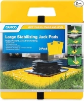 Camco Camper / RV Large Stabilizer Jack Pads - Features Interlocking Design & Handy Strap for RV Storage - Built-In Handle - Use with RV Leveling System, RV Levels & More - 14” x 12”, 2-Pk (44541)