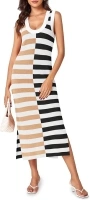 Wenrine Womens Summer Striped Dress Sleeveless Knitted Contrast Color Side Slit Casual Maxi Beach Dress