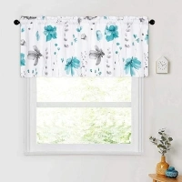 ASPMIZ Floral Kitchen Valance Curtains, Teal Floral Kitchen Valance, Watercolor Flowers Valance Curtain, Rod Pocket Small Window Curtains for Kitchen Living Room Bathroom, 52" W x 18" L,1 Panel