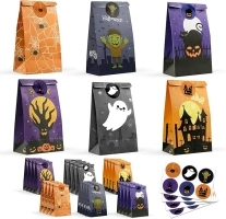 Halloween Treat Bags - 24 PCS Halloween Party Favors,Halloween Goodie Bags with Halloween Stickers for Kids | Trick or Treat Bags,Mini Paper Gift Basket- Halloween Decorations Crafts Party Supplies