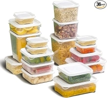 36-Piece Food Storage Containers with lids(18 Containers & 18 Lids), Plastic Food Containers for Pantry & Kitchen Storage and Organization, BPA-Free, Leak Proof, White