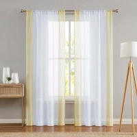 WEST LAKE White Yellow Sheer Curtains 63 Inches Length Side Vertical Stripe Color Block Window Panels for Bedroom Living Room Rod Pocket Linen Look Semi Sheer Curtain 40Wx63Lx2