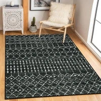 Moroccan Carpet for Living Room Non Slip, Printed Soft Washable Area Rug 5x7, Low Pile Black Rug Distressed No Shedding Machine Eashable Area Rugs for Bedroom Office