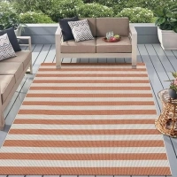 Striped Outdoor Rug 5x7 ft, Washable Cotton Woven Patio Rug, Reversible Large Outside Door Mats,Foldable Indoor Outdoor Rugs for Porch/Farmhouse/Living Room(Orange and White)