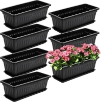 Fasmov 7 Pack 17 Inches Flower Window Box Plastic Vegetable Planters with Trays Vegetables Growing Container Garden Flower Plant Pot with 7 Pcs Plant Labels for Balcony, Patio, Garden, Black