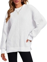 Zeagoo Women 2024 Fall Sweater Crew Neck Casual Long Sleeve Color Block Loose Pullover Rib Knit Blouse Tops XS-XXL