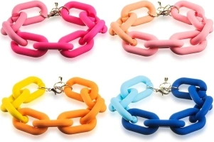 JaGely 4 Pcs Colorful Resin Link Bracelet Summer Trendy Chunky Link Bracelets Rainbow Paperclip Chain Bracelet Adjustable Minimalist Beach Jewelry for Women Girls Gifts, 4 Colors