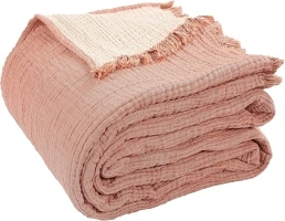 Cacala Muslin Throw Blanket – Muslin Blankets for Adults – Natural Cotton Throw Blankets for Bed and Sofa – Soft and Lightweight 4 Layers – All-Season Boho Throw (51" x 67", Rose)